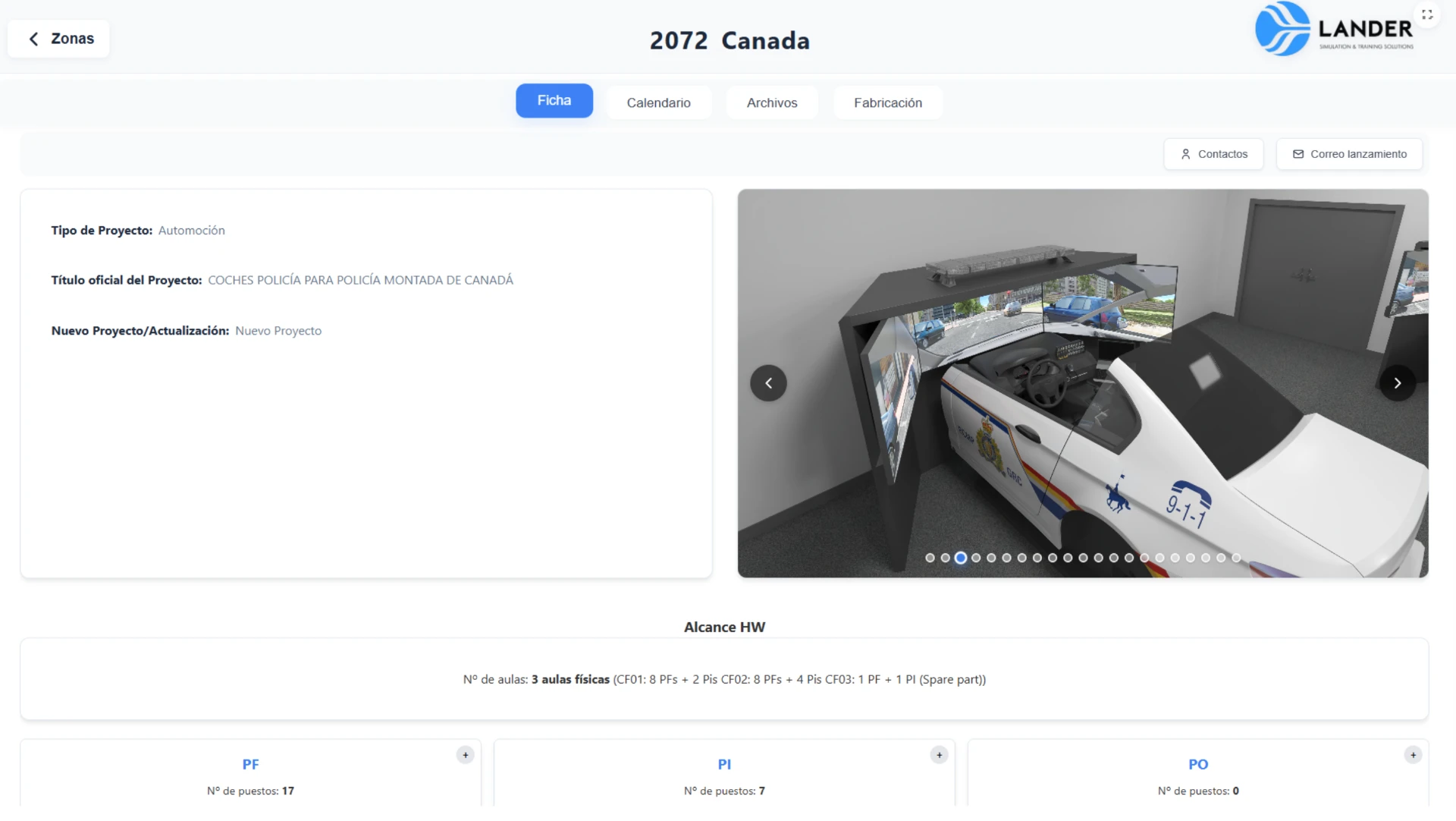 Lander simulator project detail interface